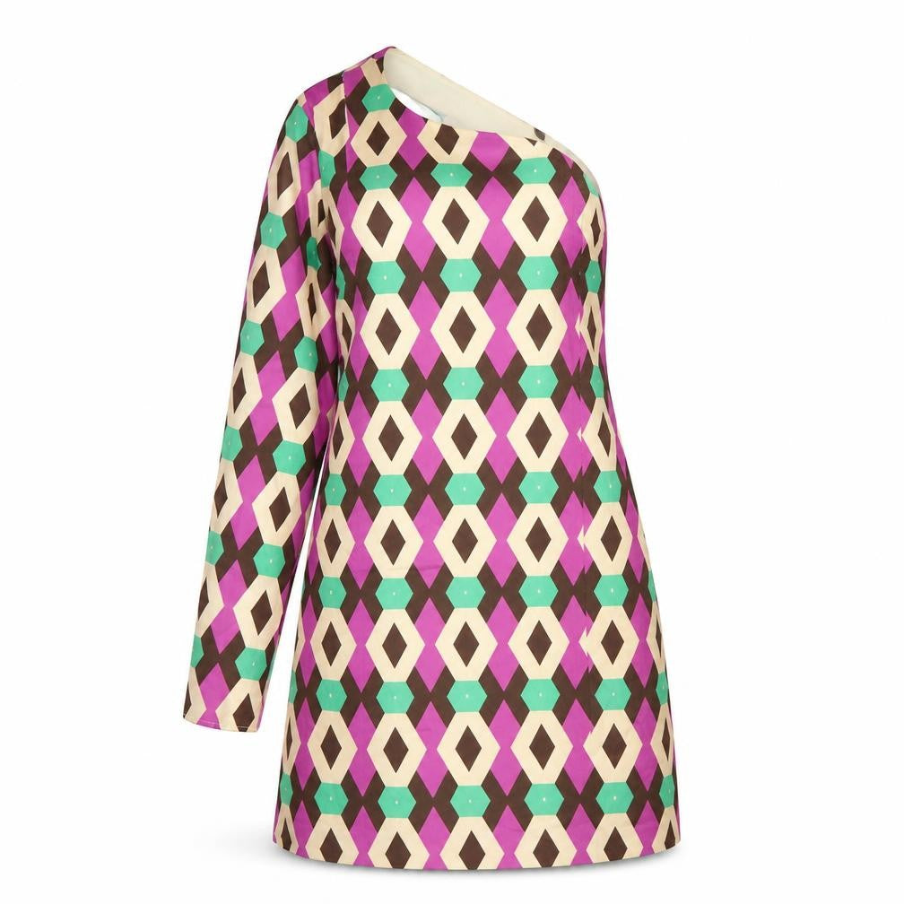 Zara Womens Multicoloured Geometric Polyester A-Line Size M One Shoulder Zip