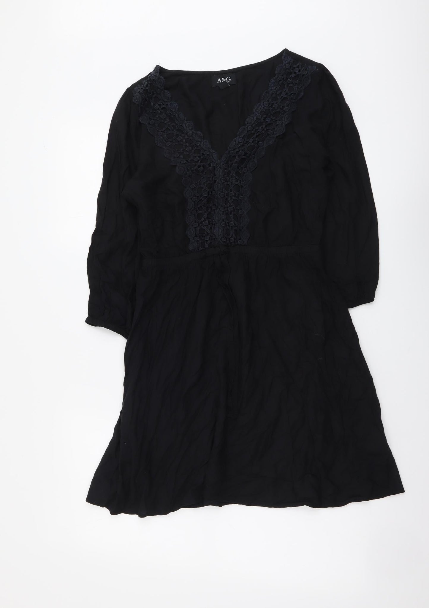 A&G Womens Black Viscose A-Line Size 8 V-Neck Pullover