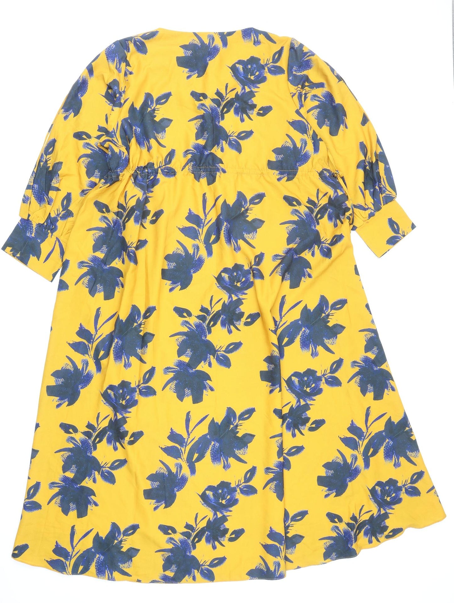 Lulusar Womens Yellow Floral Polyester Kaftan Size L V-Neck Drawstring