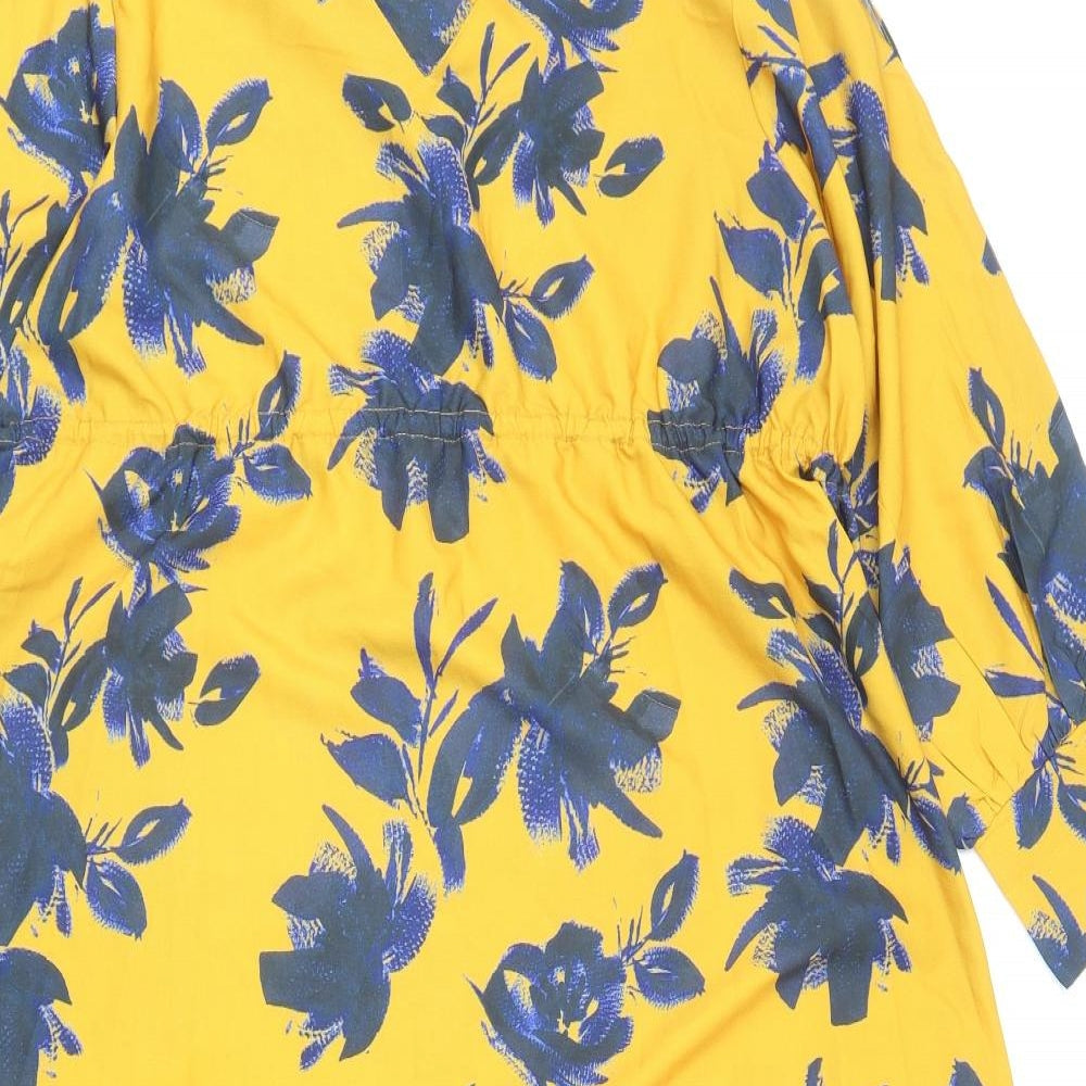 Lulusar Womens Yellow Floral Polyester Kaftan Size L V-Neck Drawstring