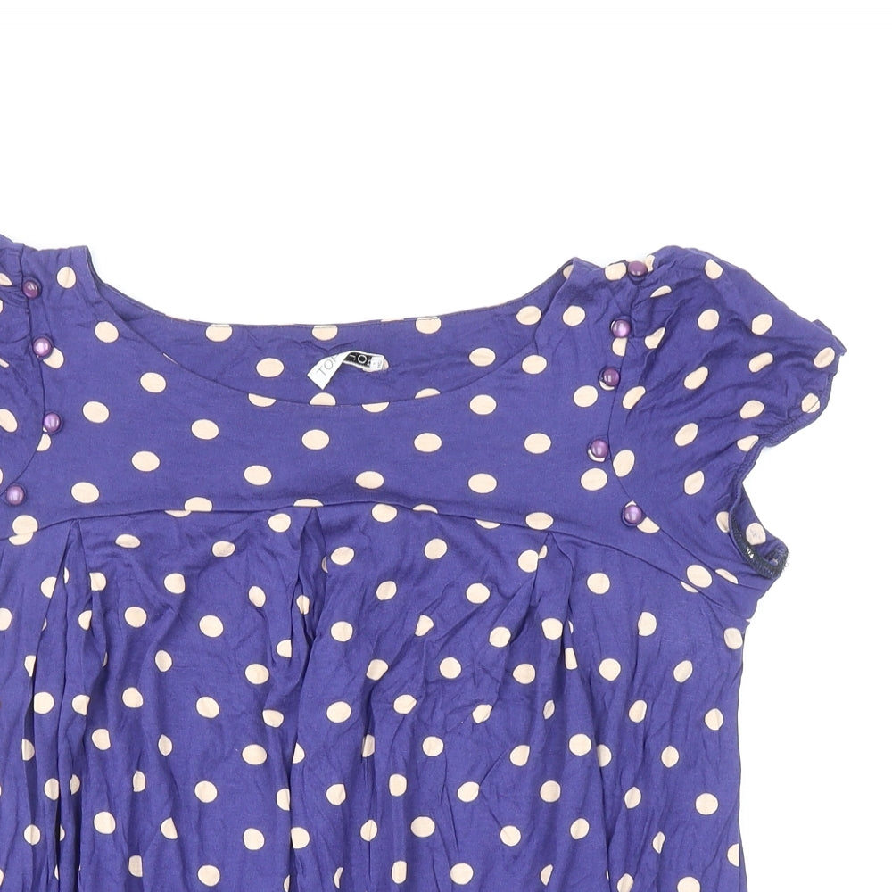 Topshop Womens Blue Polka Dot Viscose Basic Blouse Size 14 Boat Neck