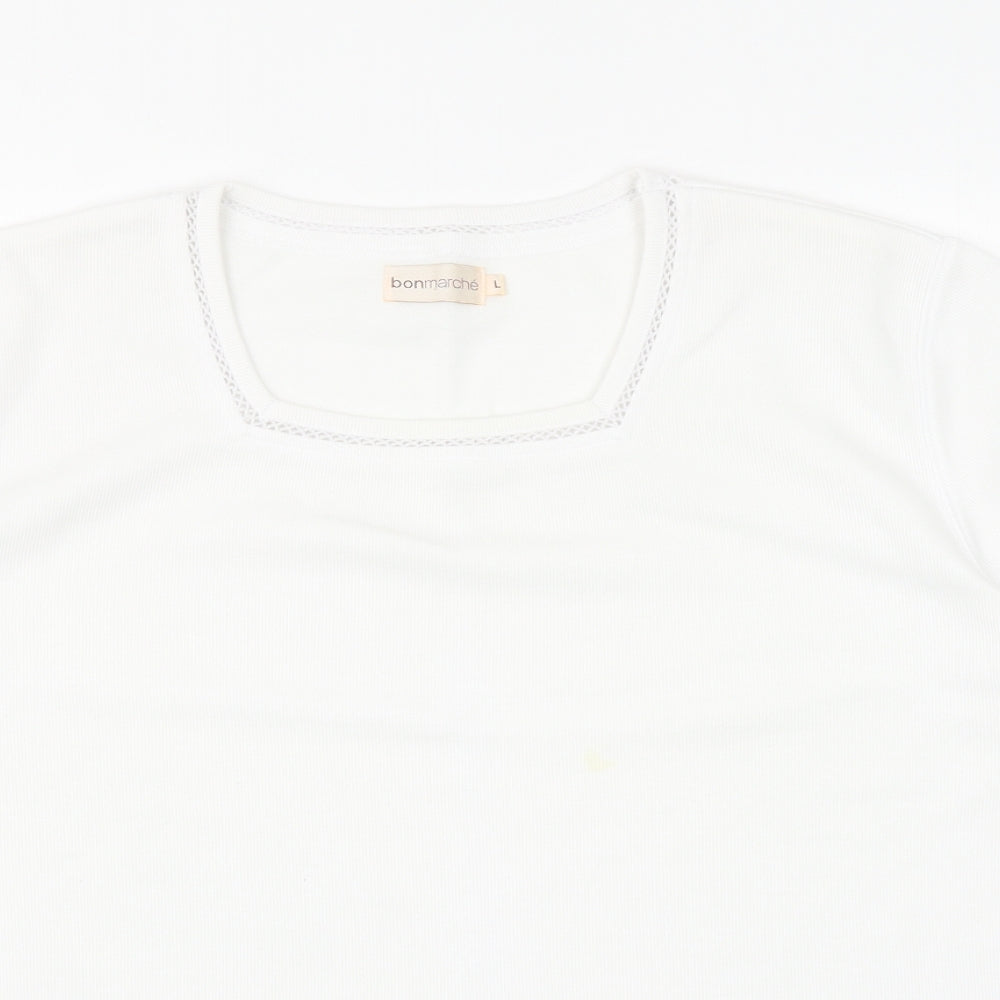 Bonmarché Womens White Square Neck Polyester Pullover Jumper Size L