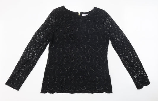 Per Una Womens Black Polyester Basic T-Shirt Size 12 Round Neck