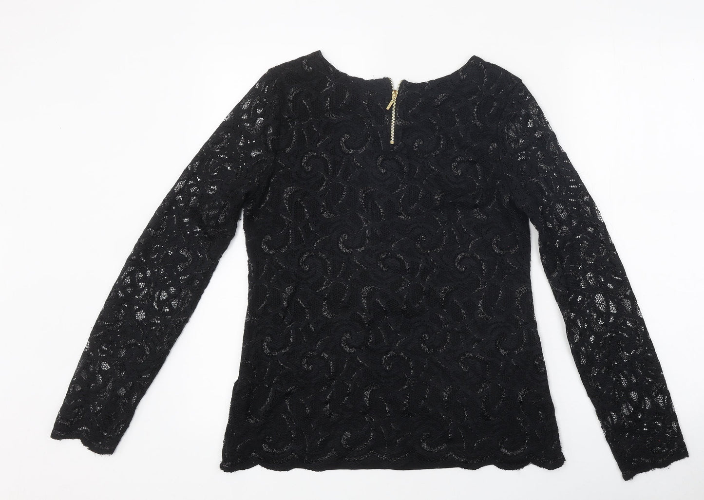 Per Una Womens Black Polyester Basic T-Shirt Size 12 Round Neck