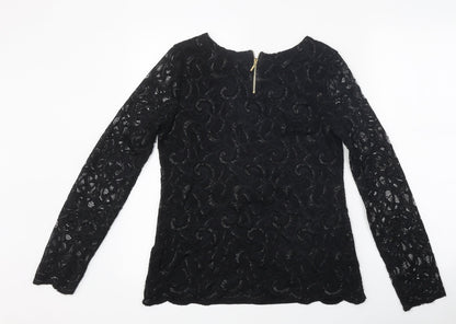Per Una Womens Black Polyester Basic T-Shirt Size 12 Round Neck