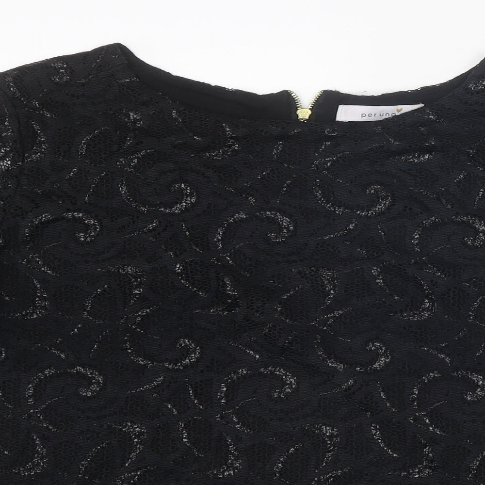 Per Una Womens Black Polyester Basic T-Shirt Size 12 Round Neck