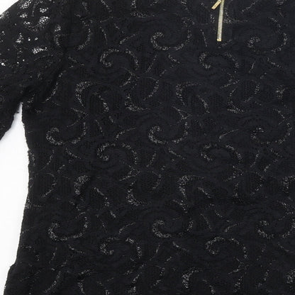 Per Una Womens Black Polyester Basic T-Shirt Size 12 Round Neck
