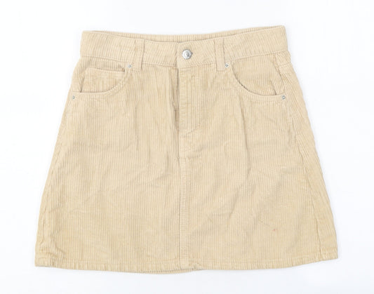 Topshop Womens Beige Cotton A-Line Skirt Size 6 Zip