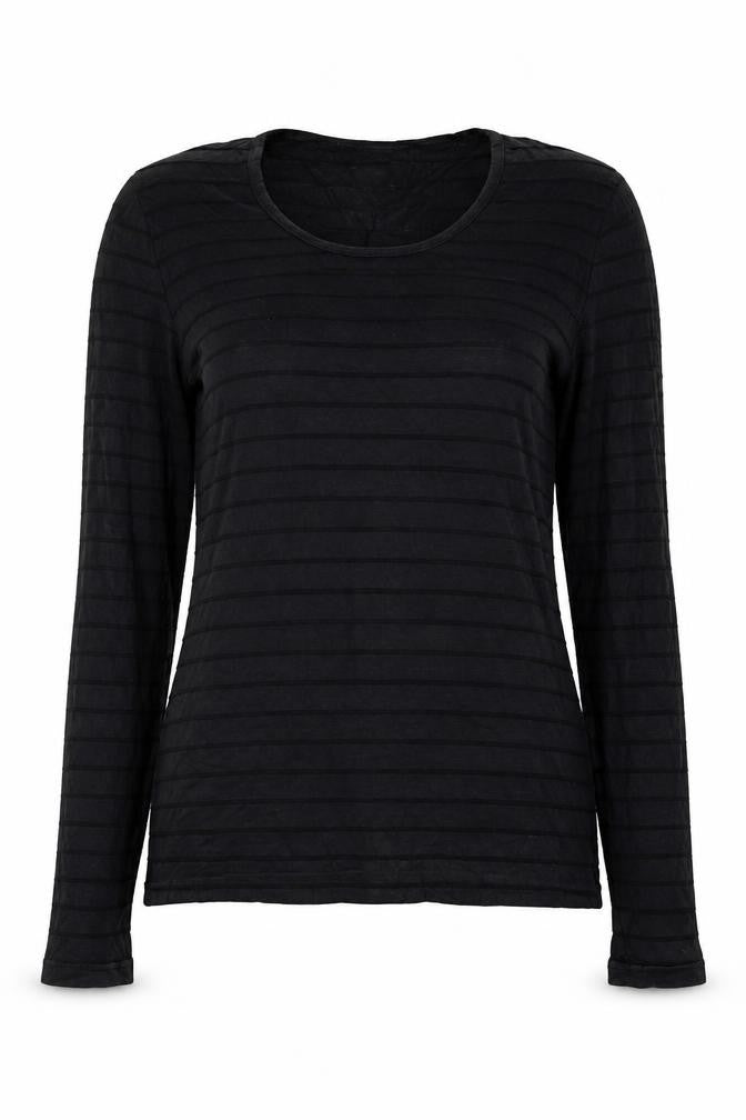 Memo Womens Black Striped Cotton Basic Blouse Size S Scoop Neck - Mesh Striped