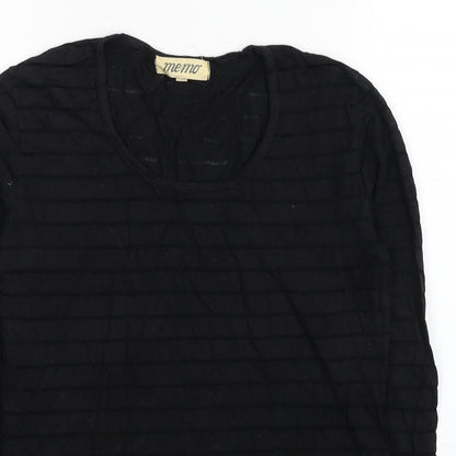 Memo Womens Black Striped Cotton Basic Blouse Size S Scoop Neck - Mesh Striped