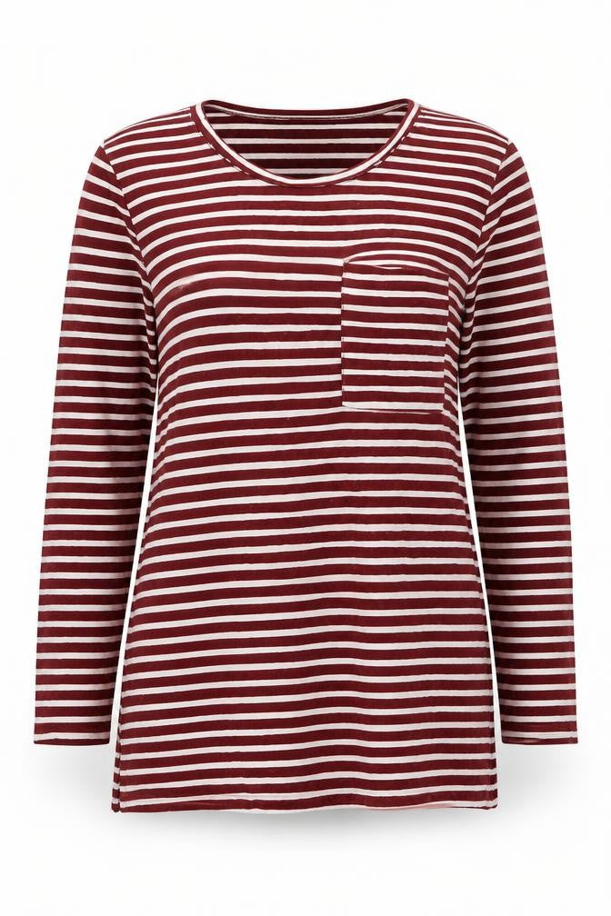 Marks & Spencer Womens Red Striped Viscose Tunic T-Shirt Size 8 Round Neck