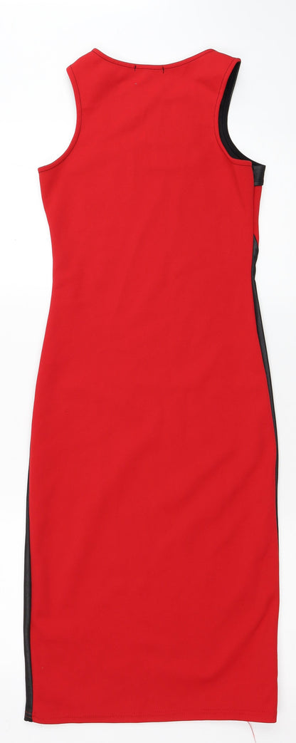 Agenda Womens Red Polyester Pencil Dress Size 10 Round Neck Pullover