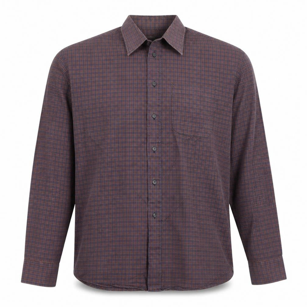 Marks & Spencer Mens Grey Plaid Cotton Button-Up Size 16 Collared Button - Collar 16 Inch