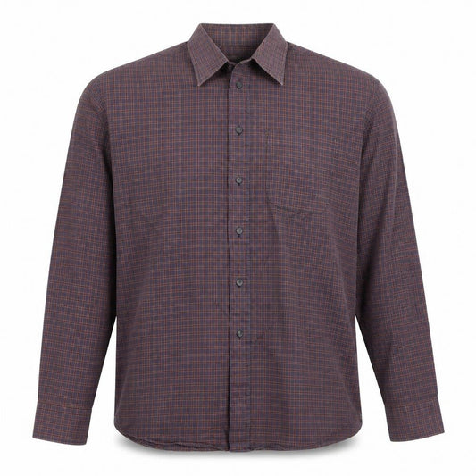 Marks & Spencer Mens Grey Plaid Cotton Button-Up Size 16 Collared Button - Collar 16 Inch