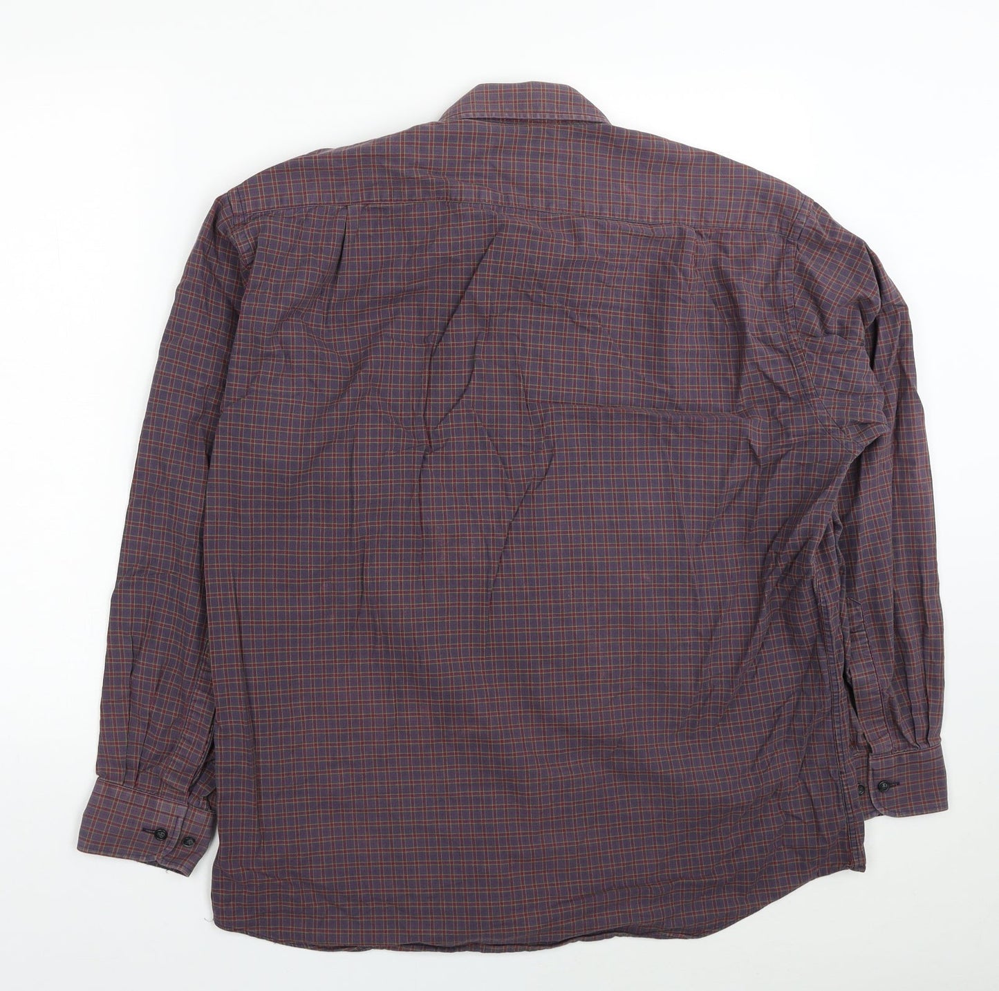 Marks and Spencer Mens Grey Plaid Cotton Button-Up Size 16 Collared Button - Collar 16 Inch