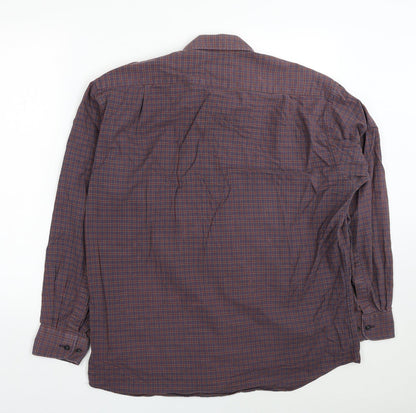 Marks & Spencer Mens Grey Plaid Cotton Button-Up Size 16 Collared Button - Collar 16 Inch