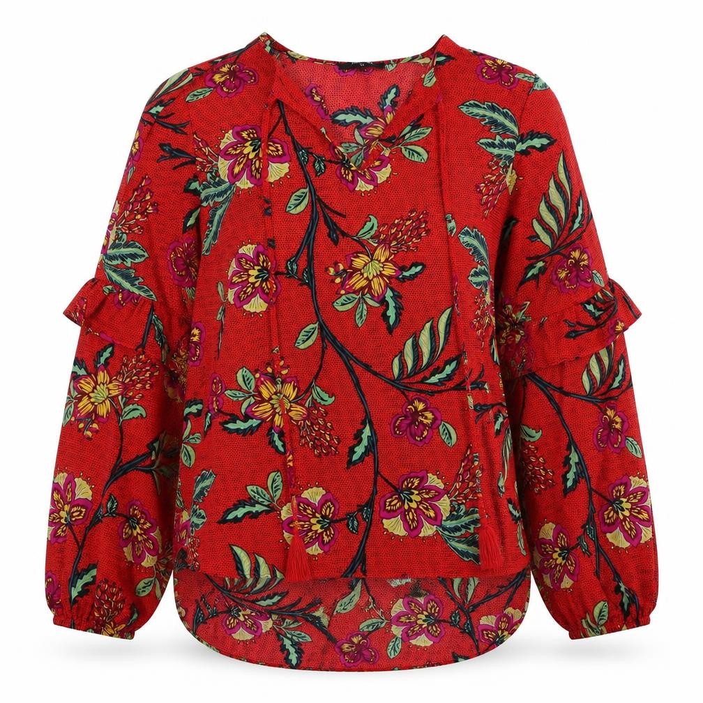 Papaya Womens Red Floral Polyester Basic Blouse Size 10 V-Neck