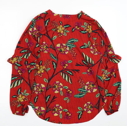 Papaya Womens Red Floral Polyester Basic Blouse Size 10 V-Neck