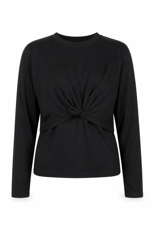 PRETTYLITTLETHING Womens Black Cotton Basic T-Shirt Size 10 Round Neck - Knot Detail