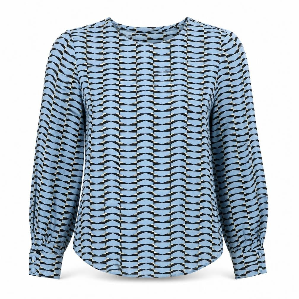 Autograph Womens Blue Geometric Viscose Basic Blouse Size 6 Scoop Neck