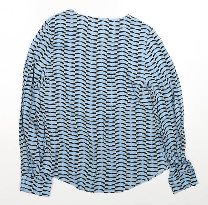 Autograph Womens Blue Geometric Viscose Basic Blouse Size 6 Scoop Neck