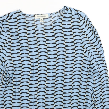 Autograph Womens Blue Geometric Viscose Basic Blouse Size 6 Scoop Neck