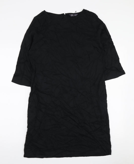 Marks and Spencer Womens Black Viscose A-Line Size 8 Boat Neck Button