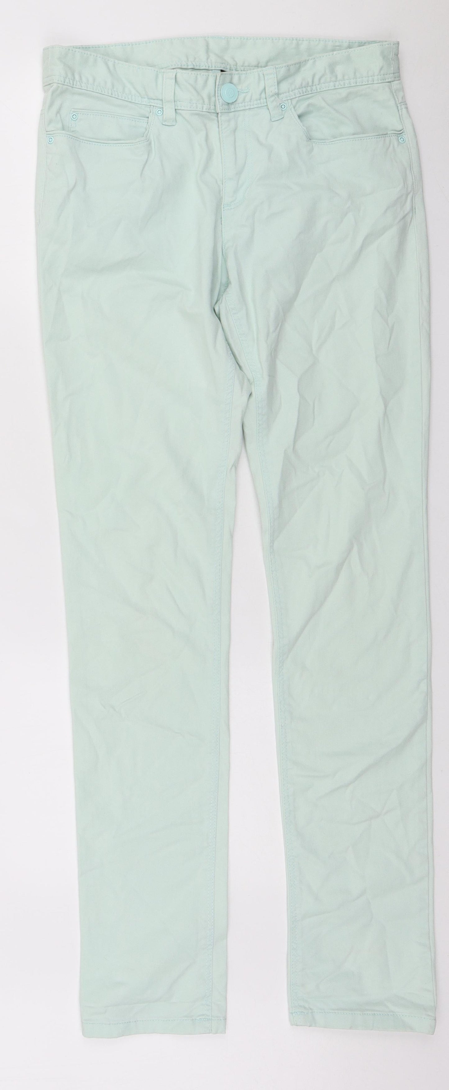 H&M Womens Green Cotton Skinny Jeans Size 8 L31 in Regular Zip