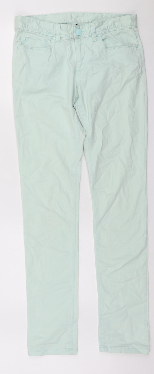 H&M Womens Green Cotton Skinny Jeans Size 8 L31 in Regular Zip