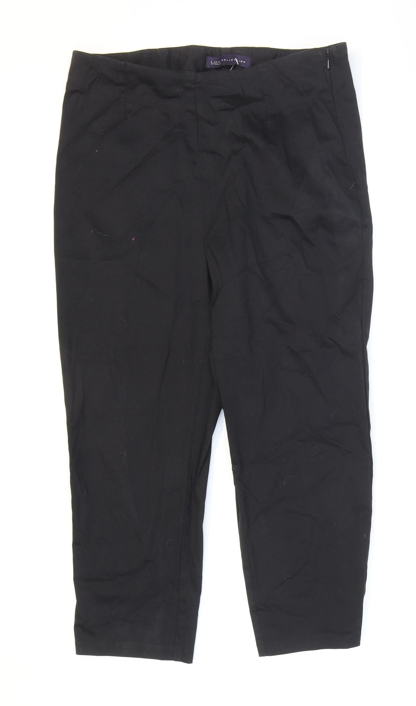 Marks and Spencer Womens Black Cotton Dress Pants Trousers Size 10 L21 in Regular Zip