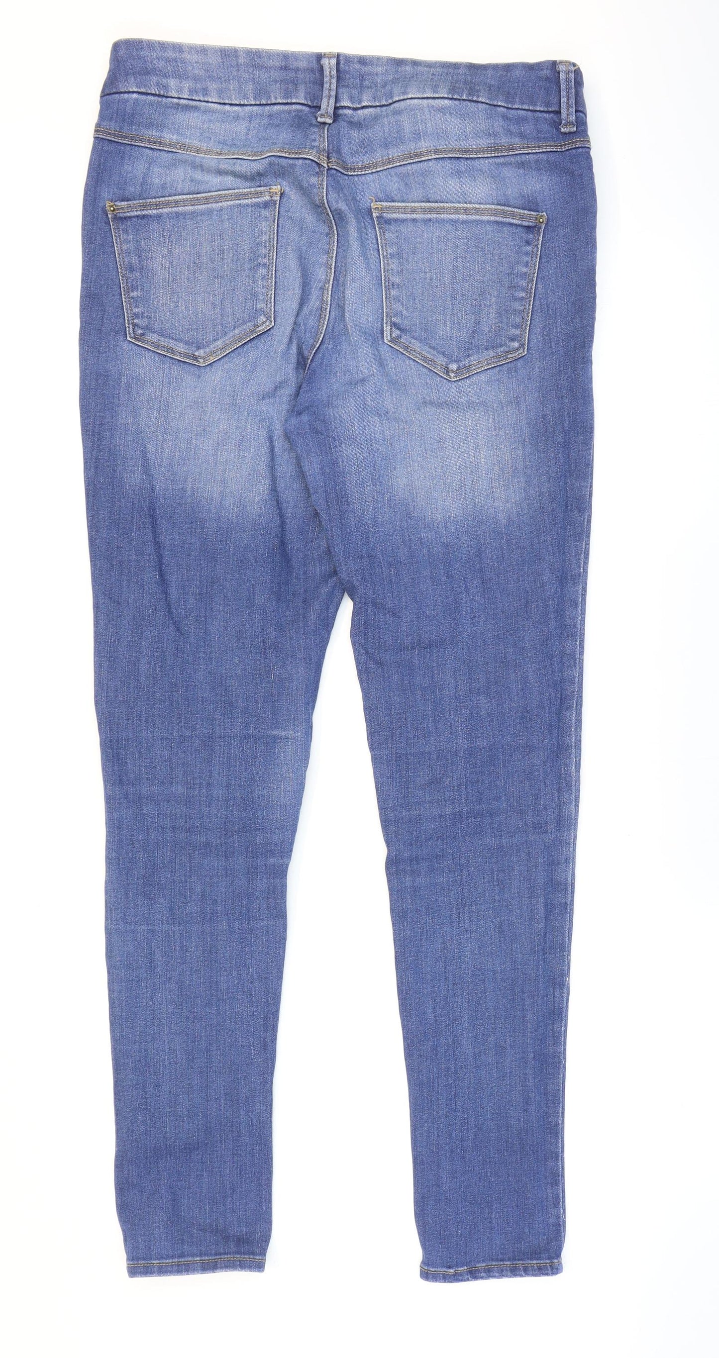 Marks and Spencer Womens Blue Cotton Skinny Jeans Size 12 L29 in Regular Zip