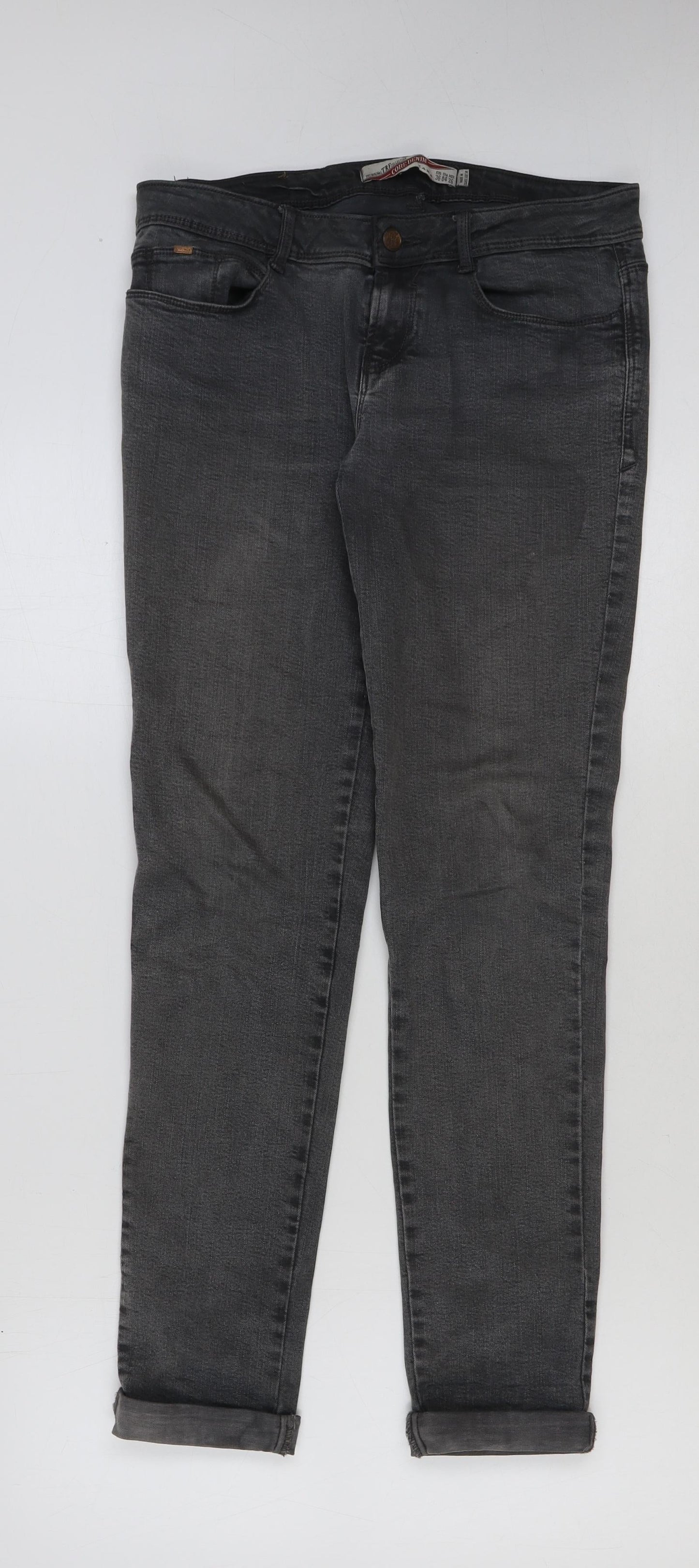 Zara Womens Grey Cotton Skinny Jeans Size 8 L30 in Regular Button