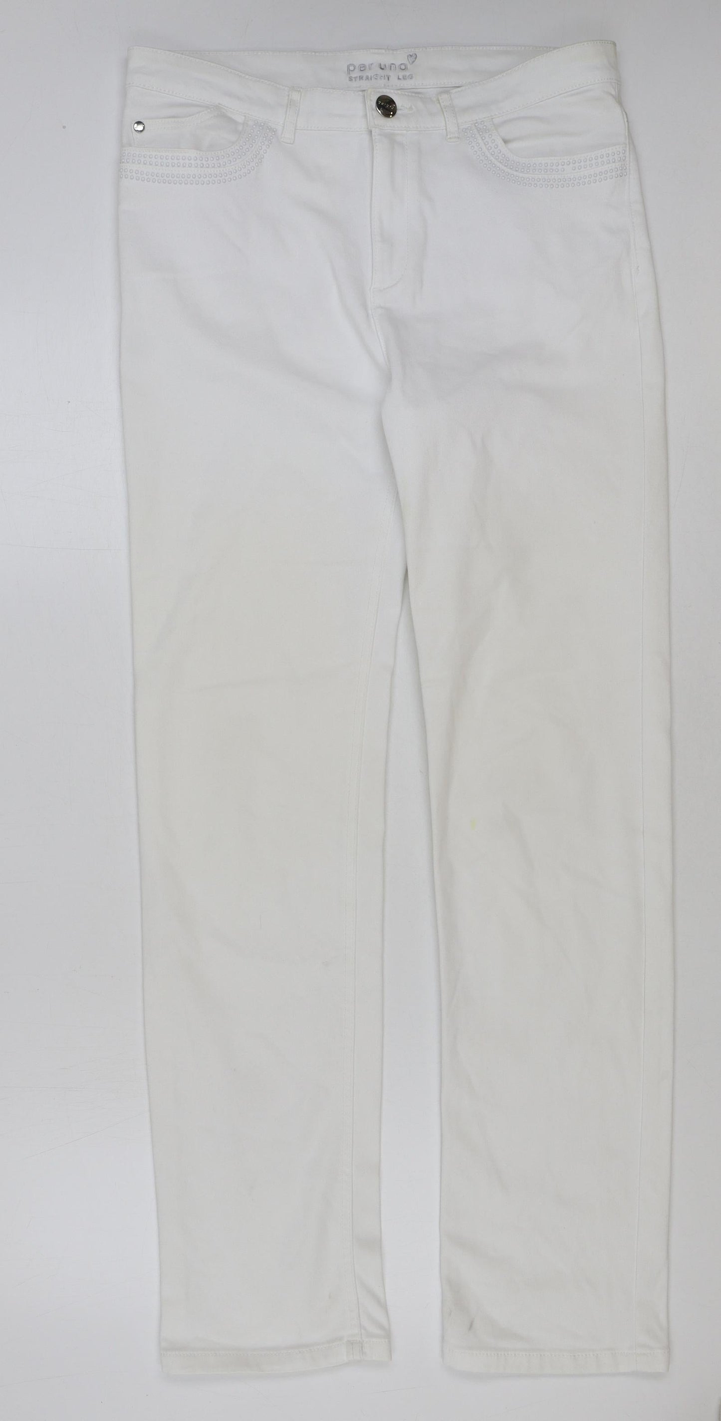 Marks and Spencer Womens White Cotton Straight Jeans Size 34 in L32 in Regular Button