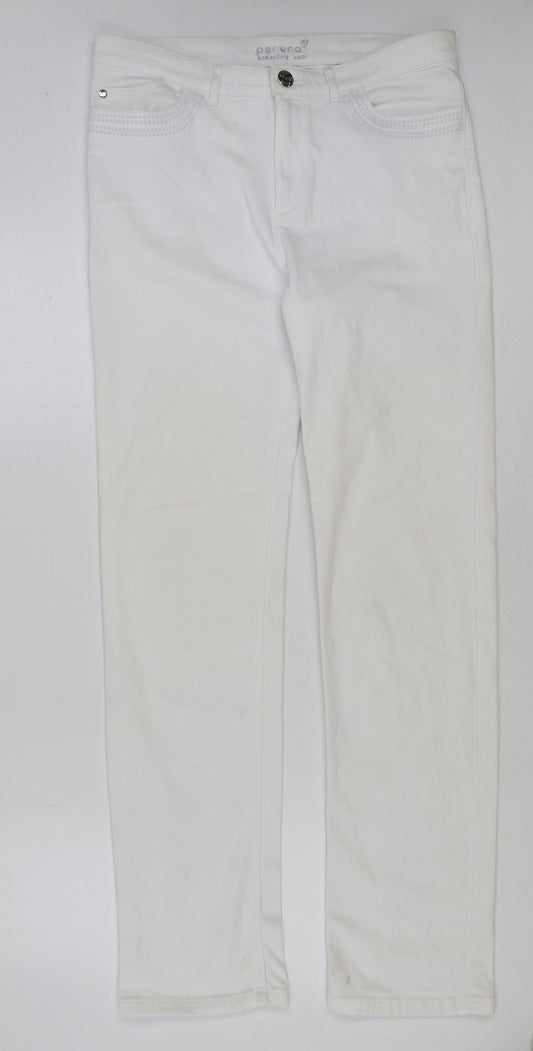 Marks and Spencer Womens White Cotton Straight Jeans Size 34 in L32 in Regular Button