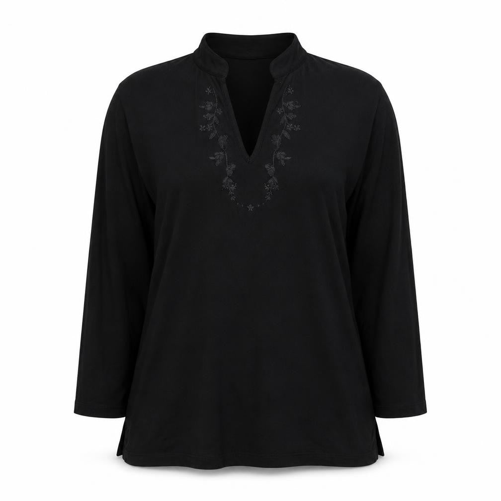 Preworn Womens Black Viscose Basic Blouse Size M V-Neck