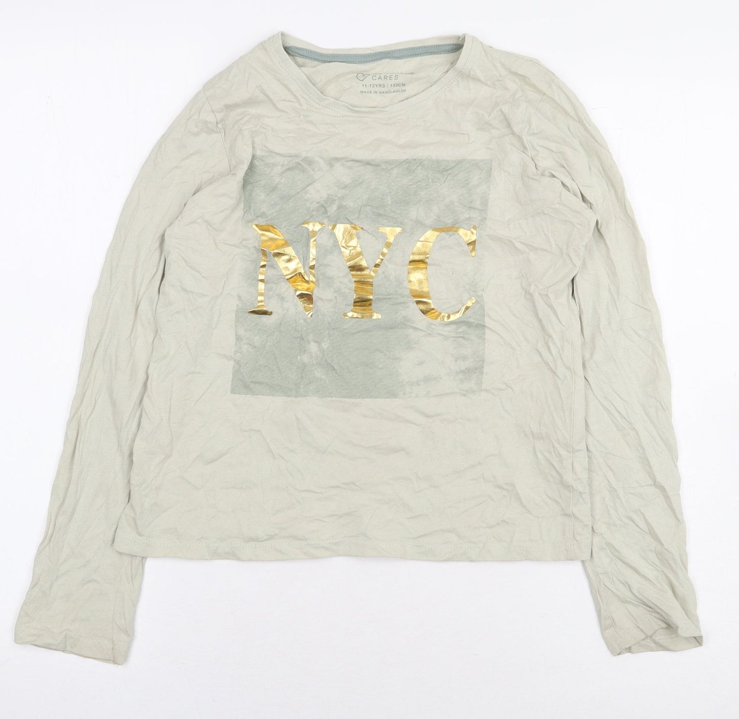 Primark Girls Green 100% Cotton Basic T-Shirt Size 11-12 Years Round Neck Pullover - NYC