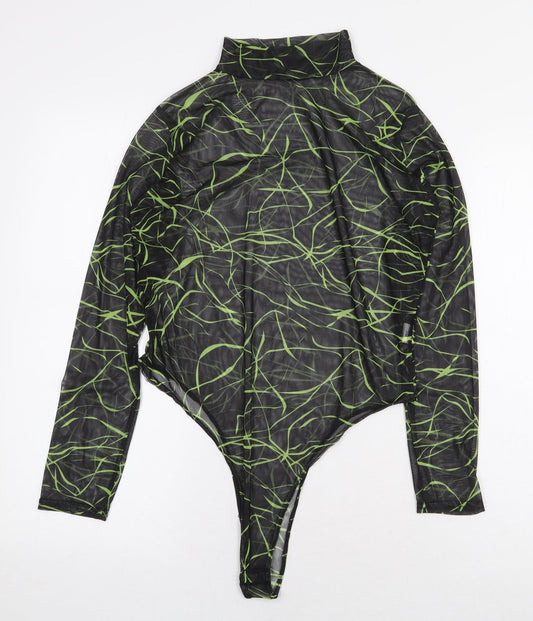 I SAW IT FIRST Womens Black Geometric Polyester Bodysuit One-Piece Size 16 Snap