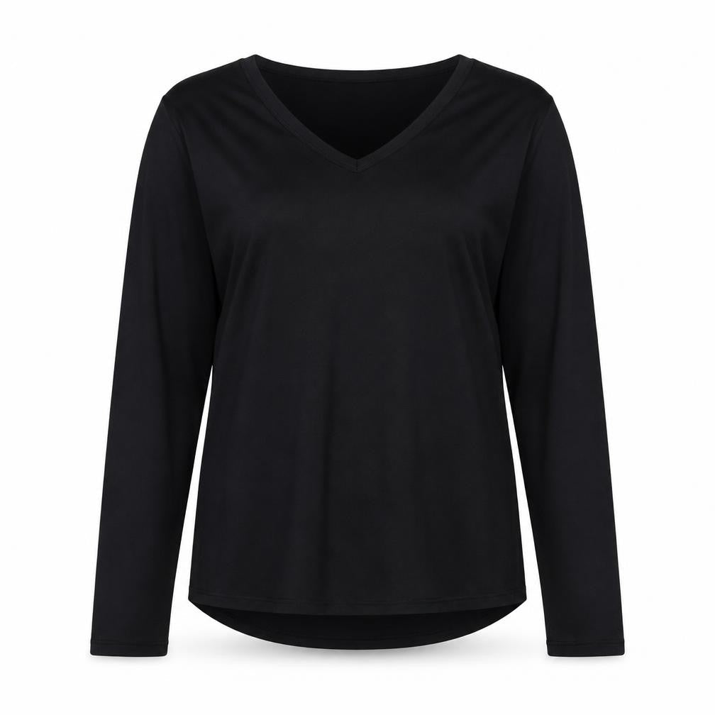 90 Degree Womens Black Polyester Basic T-Shirt Size M V-Neck