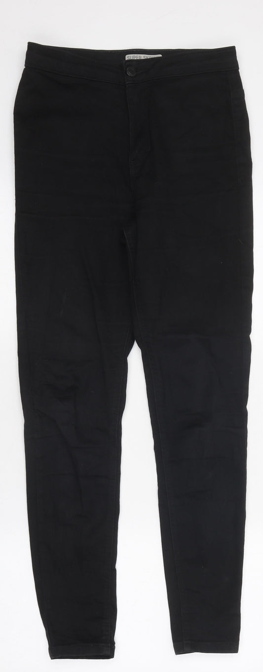 Marks and Spencer Womens Black 100% Cotton Skinny Jeans Size 10 L29 in Extra-Slim Zip