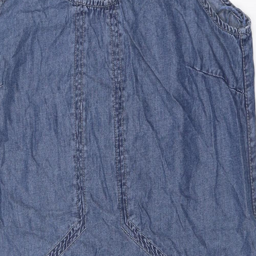 Yessica Womens Blue 100% Cotton Tank Dress Size 8 Square Neck Pullover