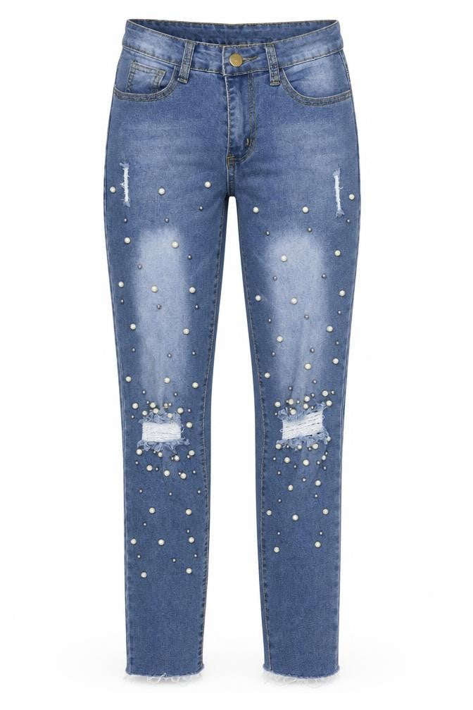 Womens Blue 100% Cotton Skinny Jeans Size S L30 in Regular Zip - Distressed Look