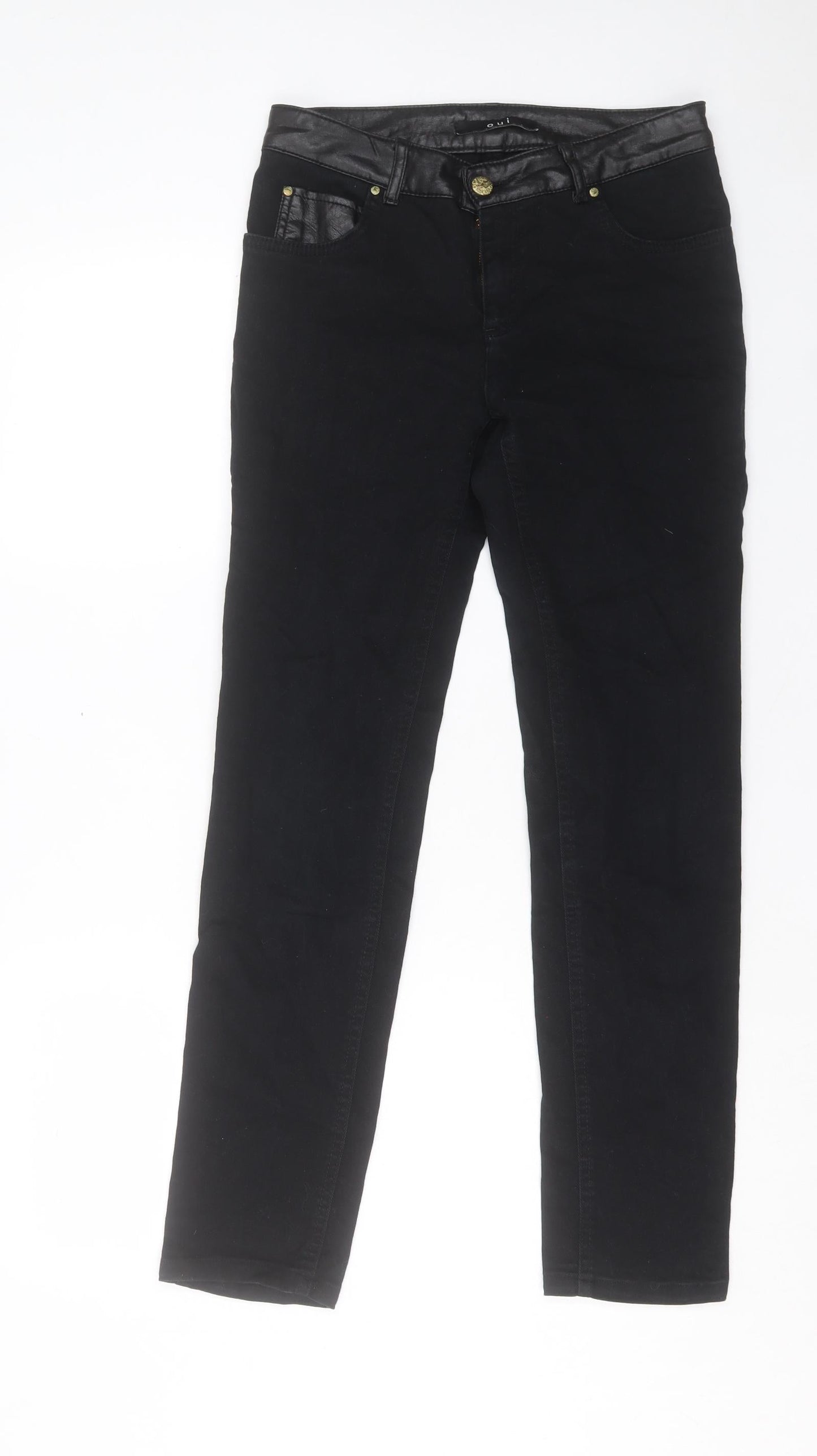 Oui Womens Black Cotton Straight Jeans Size 10 L28 in Regular Button