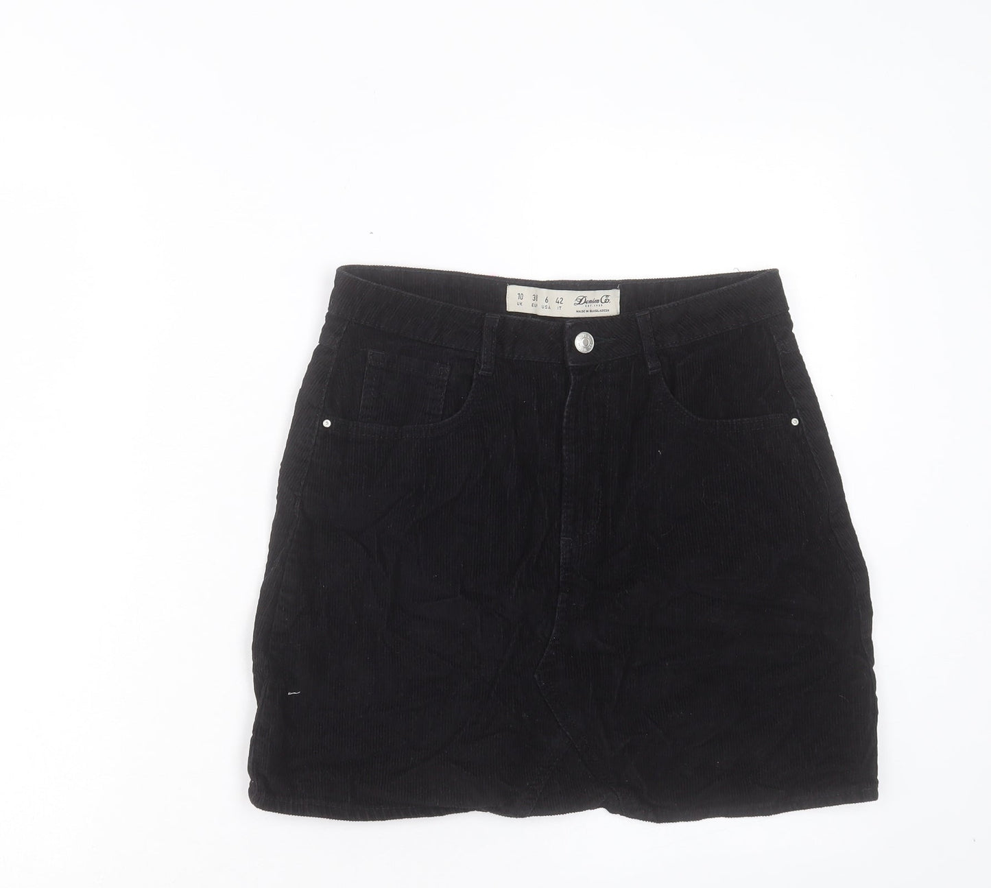 Denim & Co. Womens Black Cotton A-Line Skirt Size 10 Button