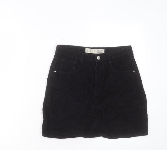 Denim & Co. Womens Black Cotton A-Line Skirt Size 10 Button