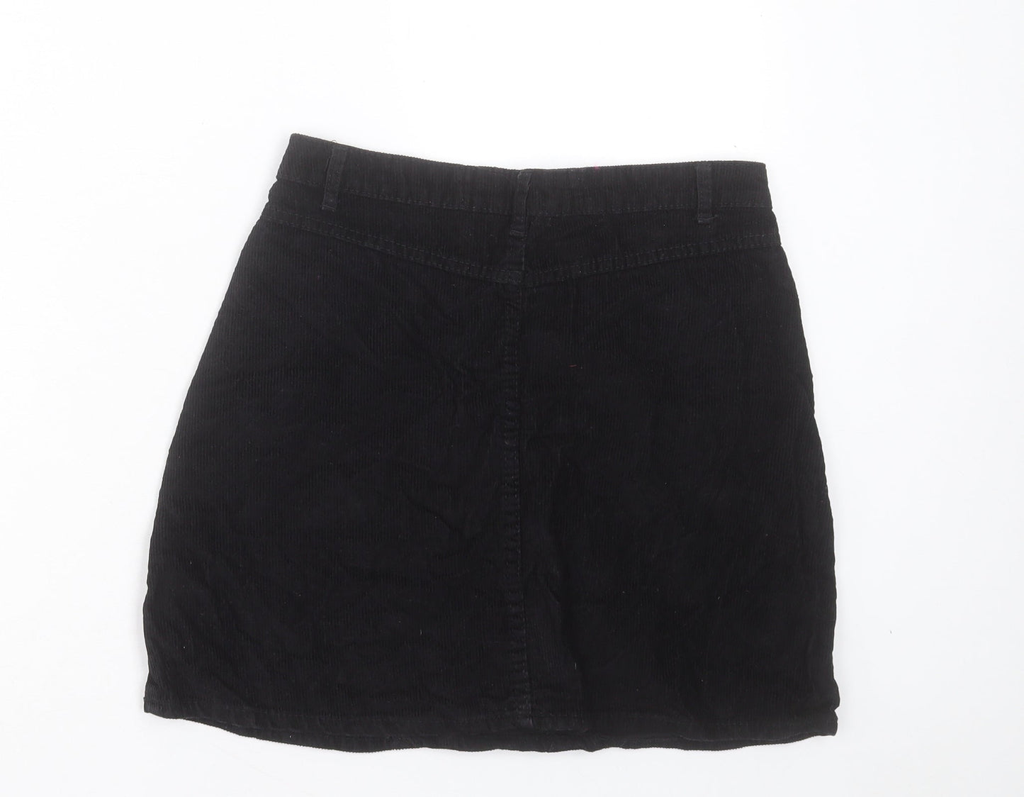 Denim & Co. Womens Black Cotton A-Line Skirt Size 10 Button