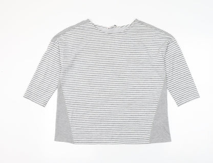 Tu Womens Grey Round Neck Striped Polyester Pullover Jumper Size 14