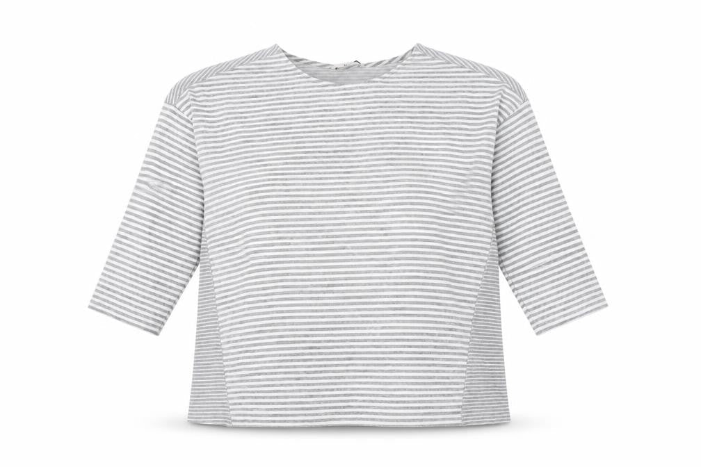 TU Womens Grey Round Neck Striped Polyester Pullover Jumper Size 14