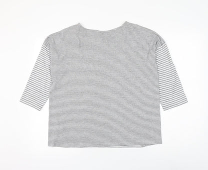 Tu Womens Grey Round Neck Striped Polyester Pullover Jumper Size 14