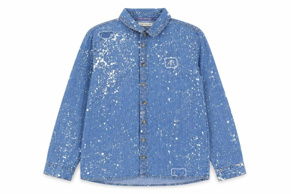 Angel & Rocket Girls Blue Geometric Cotton Basic Button-Up Size 11 Years Collared Button - Splatter
