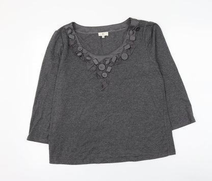 Country Casuals Womens Grey Polyester Basic Blouse Size L Scoop Neck
